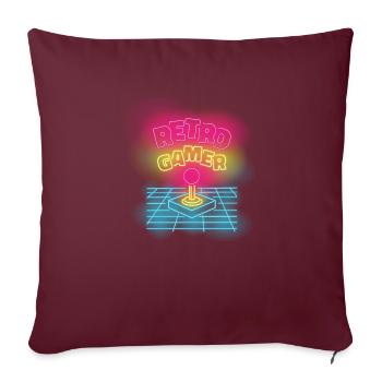 Retro gamer neon multicolore joystick design - Housse de coussin décorative 45 x 45 cm - bordeaux - Devant
