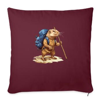 Rat-taupe avec sac à dos et bâton de marche - Housse de coussin décorative 45 x 45 cm - bordeaux - Devant