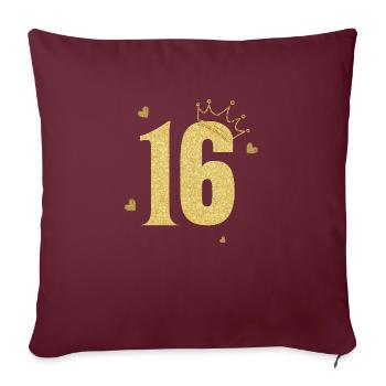 16e anniversaire couronne doré - Housse de coussin décorative 45 x 45 cm - bordeaux - Devant