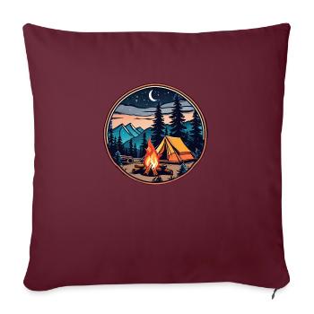 camping, tente et feu de camp - Housse de coussin décorative 45 x 45 cm - bordeaux - Devant