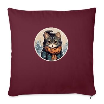 Chat avec veste et écharpe - Housse de coussin décorative 45 x 45 cm - bordeaux - Devant