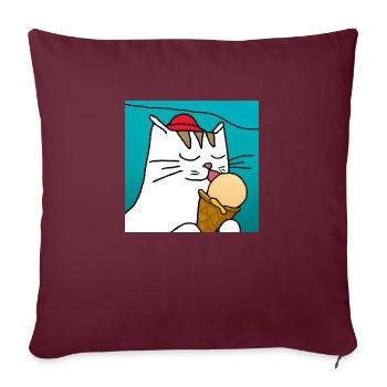 Katze mit Eis mit blauem Hintergrund - Sofakissenbezug 45 x 45 cm - Burgunderrot - Vorne