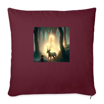 Fille dans une forêt magique entourée d’animaux - Housse de coussin décorative 45 x 45 cm - bordeaux - Devant