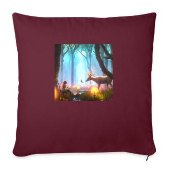 Fille dans une forêt magique entourée d’animaux - Housse de coussin décorative 45 x 45 cm - bordeaux - Devant