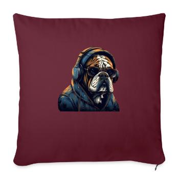 Cooler Hund Bulldogge mit Kopfhörern und Klamotten - Sofakissenbezug 45 x 45 cm - Burgunderrot - Vorne