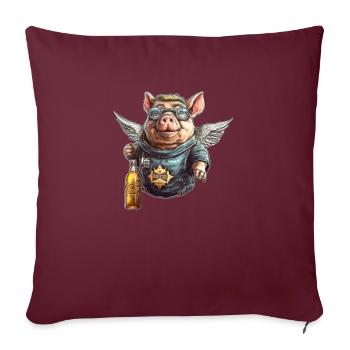 Fliegendes Schwein mit Bier - Lustig und Frech - Sofakissenbezug 45 x 45 cm - Burgunderrot - Vorne