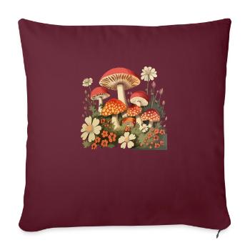 Pilze und Blumen - Sofakissenbezug 45 x 45 cm - Burgunderrot - Vorne