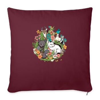 Tiere in Blumen n°1 - Sofakissenbezug 45 x 45 cm - Burgunderrot - Vorne
