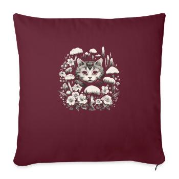 Champignons cottagecore pour chat - Housse de coussin décorative 45 x 45 cm - bordeaux - Devant