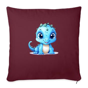 Niedlicher kleiner blauer Dino - Sofakissenbezug 45 x 45 cm - Burgunderrot - Vorne