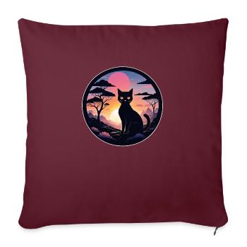 chat paysage et coucher de soleil - Housse de coussin décorative 45 x 45 cm - bordeaux - Devant