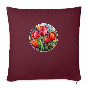 Champ de tulipes - Housse de coussin décorative 45 x 45 cm - bordeaux - Devant