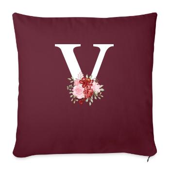 Roter floraler V-Buchstabe - Sofakissenbezug 45 x 45 cm - Burgunderrot - Vorne