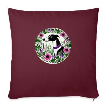 Lévrier noir et blanc - Housse de coussin décorative 45 x 45 cm - bordeaux - Devant