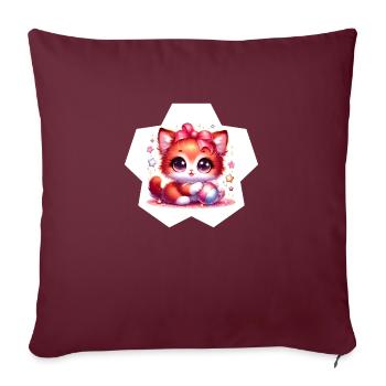 Kawaï Chaton joueur - Housse de coussin décorative 45 x 45 cm - bordeaux - Devant