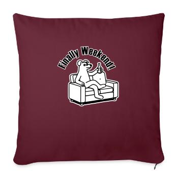 Hund auf der Couch - "Endlich Wochenende!" Entwurf - Sofakissenbezug 45 x 45 cm - Burgunderrot - Vorne
