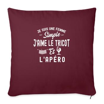 j'aime le tricot / Tricoteuse / Tricot / Tricoter - Housse de coussin décorative 45 x 45 cm - bordeaux - Devant