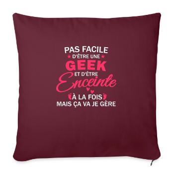 geek et enceinte - Housse de coussin décorative 45 x 45 cm - bordeaux - Devant