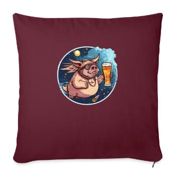 Schwein mit Flügeln und Bier - Sofakissenbezug 45 x 45 cm - Burgunderrot - Vorne