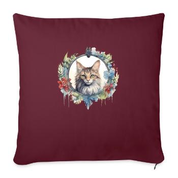 Manx Cat Boho Style, Chats d’amour - Housse de coussin décorative 45 x 45 cm - bordeaux - Devant