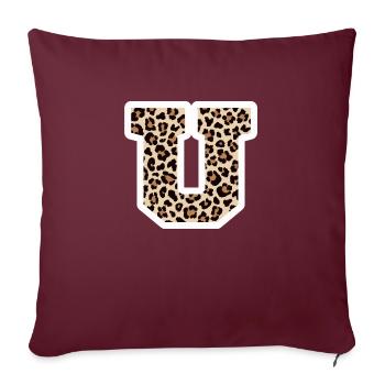 lettre U motif léopard -idée cadeau d’anniversaire - Housse de coussin décorative 45 x 45 cm - bordeaux - Devant