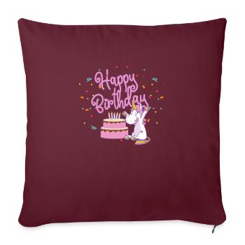 Fête d'anniversaire avec une licorne et un gâteau - Housse de coussin décorative 45 x 45 cm - bordeaux - Devant