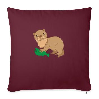 Loutre avec un poisson piégé - Housse de coussin décorative 45 x 45 cm - bordeaux - Devant
