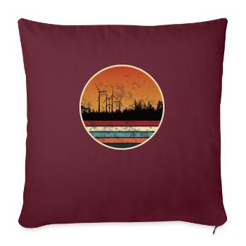 Parc éolien au coucher du soleil - Énergie éolienne - Housse de coussin décorative 45 x 45 cm - bordeaux - Devant