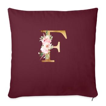 Monogramme floral botanique F - Housse de coussin décorative 45 x 45 cm - bordeaux - Devant