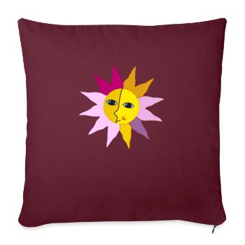 Soleil Rayons Lune Face Moment Bonheur hygge - Housse de coussin décorative 45 x 45 cm - bordeaux - Devant