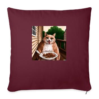 Chat avec la langue tendue mange sur le balcon - Housse de coussin décorative 45 x 45 cm - bordeaux - Devant