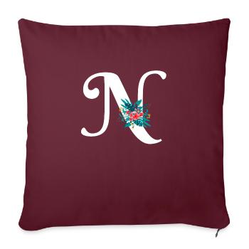lettre N fleuris - Housse de coussin décorative 45 x 45 cm - bordeaux - Devant