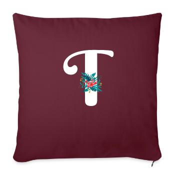 lettre T fleuris - Housse de coussin décorative 45 x 45 cm - bordeaux - Devant