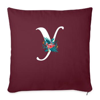lettre Y fleuris - Housse de coussin décorative 45 x 45 cm - bordeaux - Devant