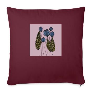 Dessin Fleurs Fine Line Abstrait Bleu Jaune Rose - Housse de coussin décorative 45 x 45 cm - bordeaux - Devant