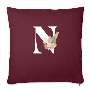 lettre N fleuris - Housse de coussin décorative 45 x 45 cm - bordeaux - Devant