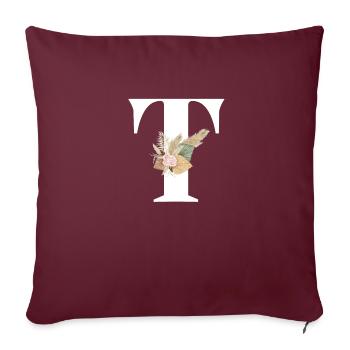 lettre T fleuris - Housse de coussin décorative 45 x 45 cm - bordeaux - Devant