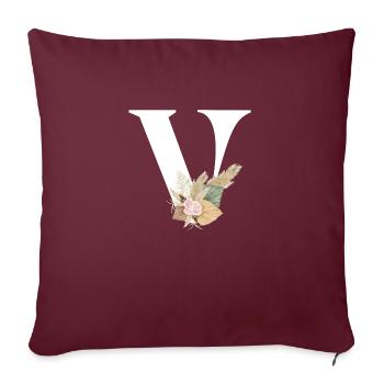 lettre V fleuris - Housse de coussin décorative 45 x 45 cm - bordeaux - Devant