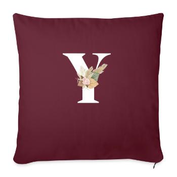 lettre Y fleuris - Housse de coussin décorative 45 x 45 cm - bordeaux - Devant
