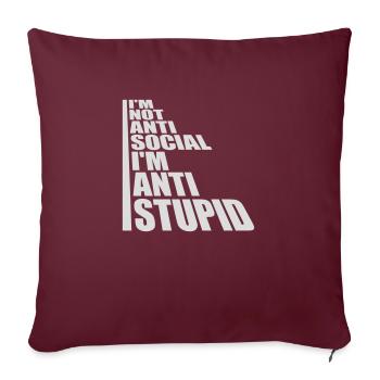 pas antisocial anti-stupide - Housse de coussin décorative 45 x 45 cm - bordeaux - Devant