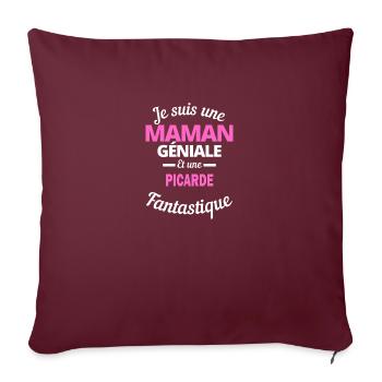 Je suis une Maman géniale Et une Picarde - Housse de coussin décorative 45 x 45 cm - bordeaux - Devant
