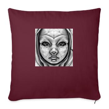 Humain-Alien. Visage en noir et blanc - Housse de coussin décorative 45 x 45 cm - bordeaux - Devant