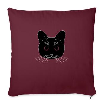 Chat tête noir yeux transparent - Housse de coussin décorative 45 x 45 cm - bordeaux - Devant