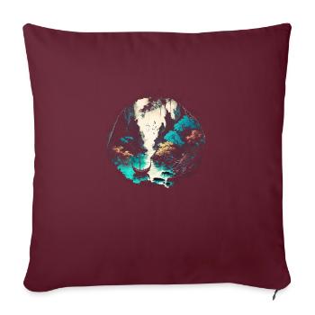 Grotte et rivière - Aquarelle - Housse de coussin décorative 45 x 45 cm - bordeaux - Devant
