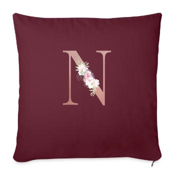 Monogramme N Floral personnalisable - Housse de coussin décorative 45 x 45 cm - bordeaux - Devant