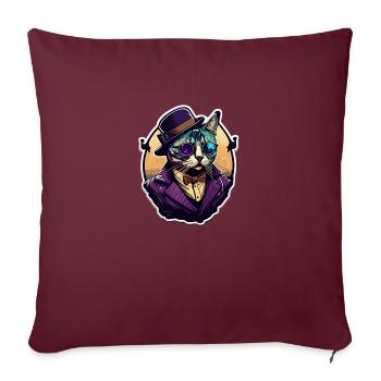 Chat pop art avec lunettes et costume - Housse de coussin décorative 45 x 45 cm - bordeaux - Devant
