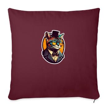 Chat pop art avec lunettes et costume - Housse de coussin décorative 45 x 45 cm - bordeaux - Devant