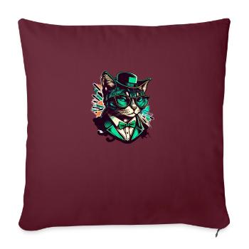 Chat pop art avec lunettes et costume - Housse de coussin décorative 45 x 45 cm - bordeaux - Devant