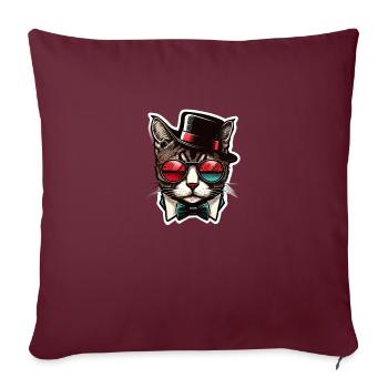 Chat pop art avec lunettes et costume - Housse de coussin décorative 45 x 45 cm - bordeaux - Devant