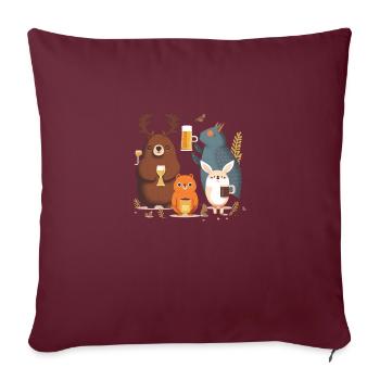 Drôle de motif de bière avec des animaux de la forêt - Housse de coussin décorative 45 x 45 cm - bordeaux - Devant